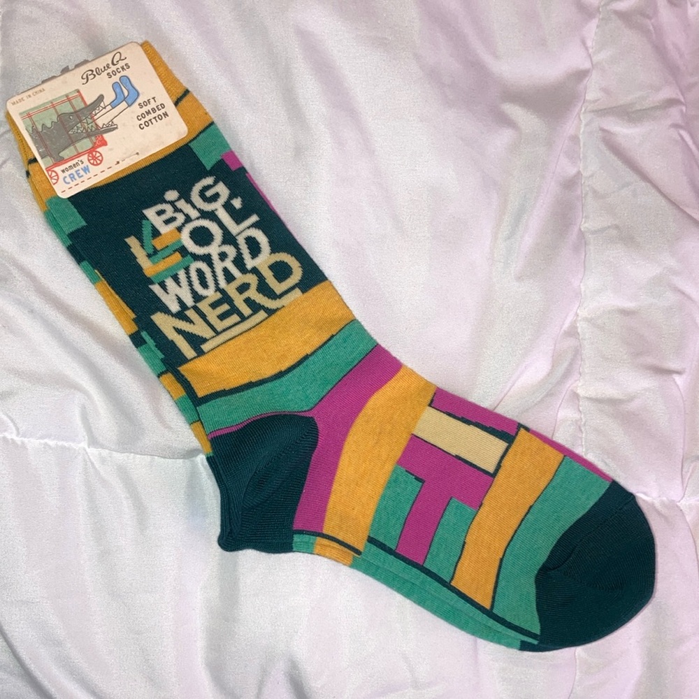NEW! Blue Q Word Nerd Socks